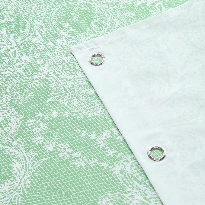90 Inch Extra Long Shower Curtain - Chantilly Lace Design, Heavyweight Polyester, Grass Green to White Ombre, 72" W x 90" H