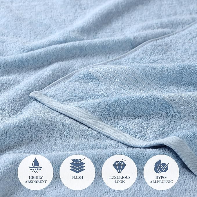 Superior Egyptian Cotton 10-Piece Face Towel Set , Small Towels For Facial, Spa, Quick Dry, Absorbent Towels, Bathroom Accessories, Guest Bath, Home Essentials, Washcloth, Airbnb, Light Blue