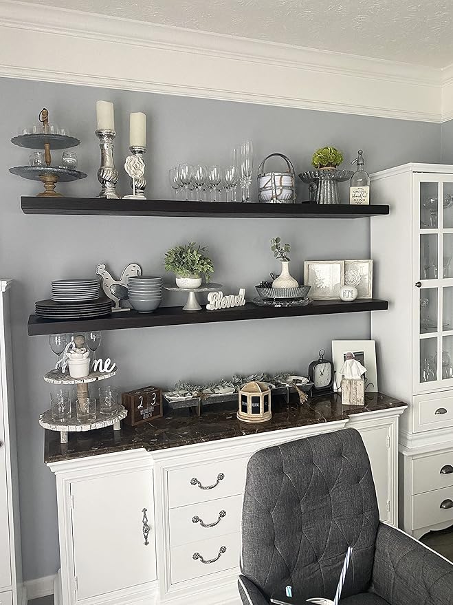 joelsantiques - 60 Inch Wooden Floating Shelves for Wall - 60x10x2 in - Made of Natural Wood - Long Heavy Duty Rustic Wall Shelves for Bedroom - Perfect for Living Room, Kitchen - Mocha