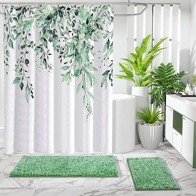 Yimobra Luxury Bathroom Rugs, 47x24, Extra Soft Chenille Mats for Bathroom Non Slip, Fluffy Long Matts for Tub, Plush Shaggy Carpet Runner, Water Absorbent, Machine Washable, Light Green & Green