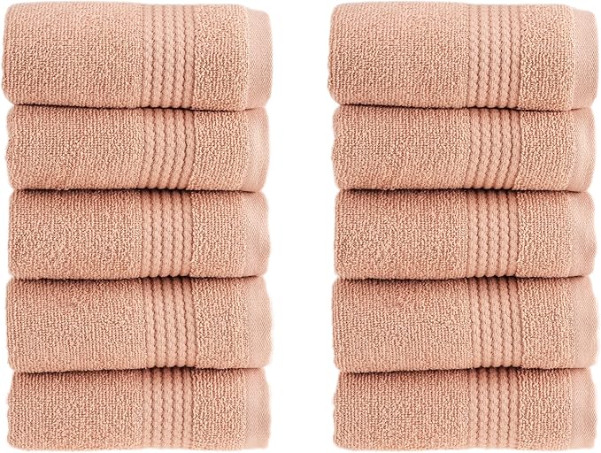 HALLEY Turkish Cotton Towels (Pack of 10) Washcloths Super Soft Highly Absorbent 100% Cotton Fingertip Towels for Bathroom and Kitchen for Mother’s Day (Peach)