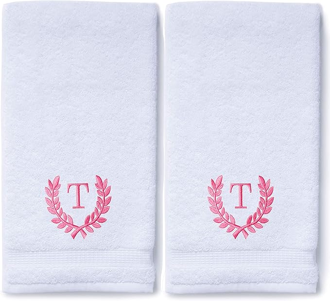 Decorative and Monogrammed Hand Towels for Bathroom Kitchen Makeup | Personalized Gift for Wedding-Bridal | Roman Font Custom Luxury Turkish Towel | Spa Collection, Oversized, 16 X 30 Inch, Set of 2