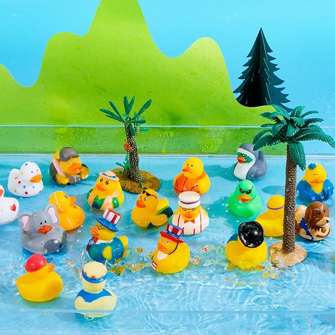 JOYIN 120 Pcs Rubber Ducks, Random Assortment Ducks Bulk with Mesh Carry Bag, Mini Rubber Duckies for Baby Bath Toys, Kids Toddler Summer Pool Toys Birthday Gifts Party Favors