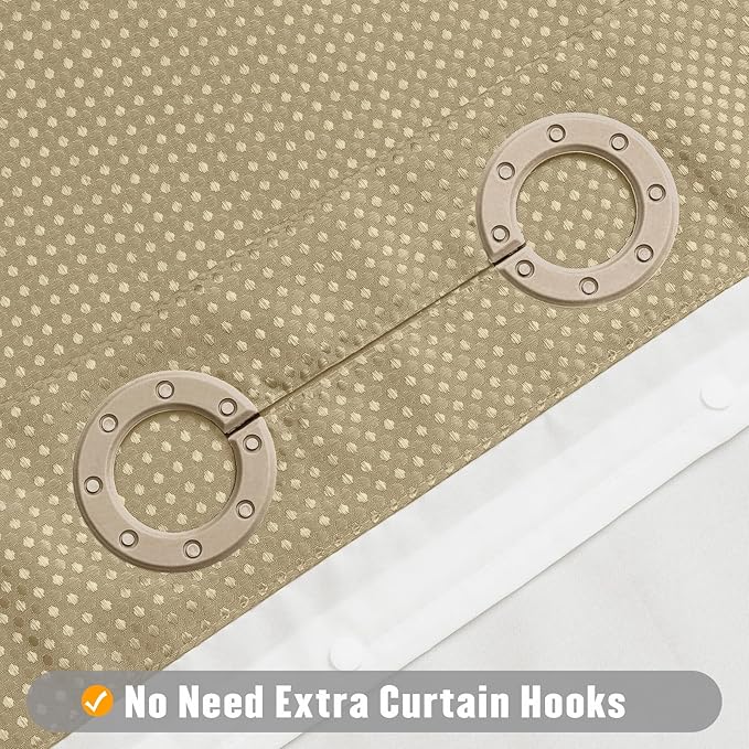 MitoVilla Beige Waffle Small Stall Shower Curtain Liner Set 36 x 74, No Hooks Required Half Size Narrow Fabric Cloth Shower Curtain Set with Snap-in Liner for Modern Bathroom Decor, Beige/Khaki
