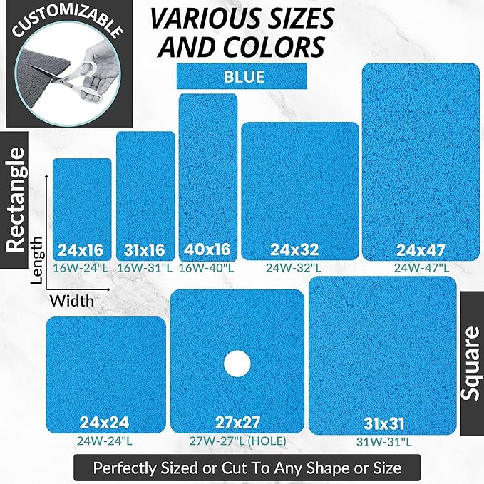 Enkosi Loofah Non-Slip Shower Mat - Shower Floors, Bathtub, Bathrooms, Wet Areas - Cushioned Bath Mat with Drain Holes - Quick Dry PVC, Secure Safety Pad Without Suction Cups (32x24 Blue)