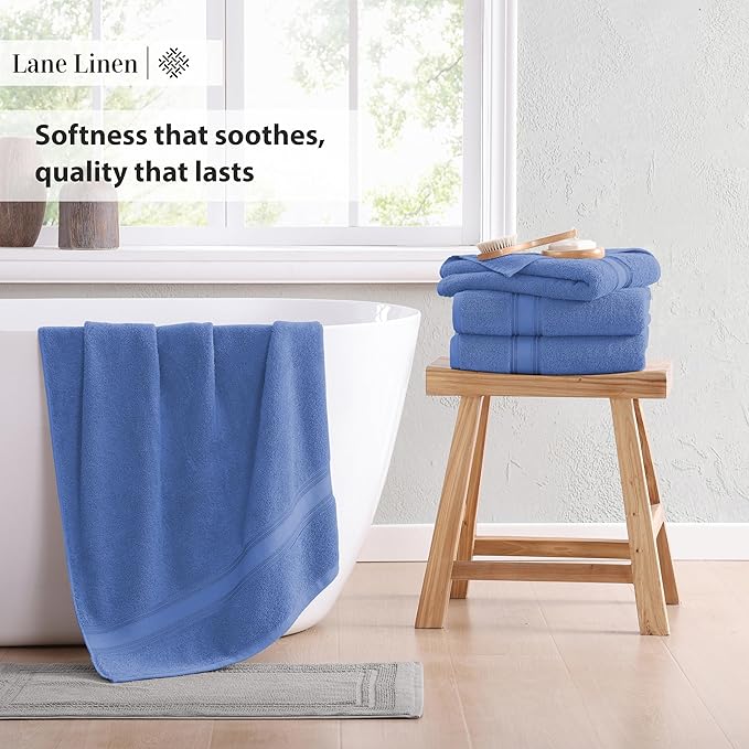 LANE LINEN Premium Bath Towel Set of 12 – 100% Cotton, 4 Bath, 4 Hand Towels & 4 Washcloths, Zero Twist, Ultra Soft, Quick-Dry, Ideal for Spa, Hotel & Everyday Use – Cerulean Blue