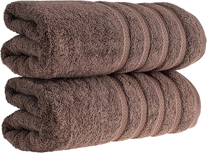 HALLEY Turkish 2 Pack Premium Bath Towels (2 Pieces) 650 GSM Highly Absorbent Super Soft 100% Cotton - 2 Bath Towels (Brown)