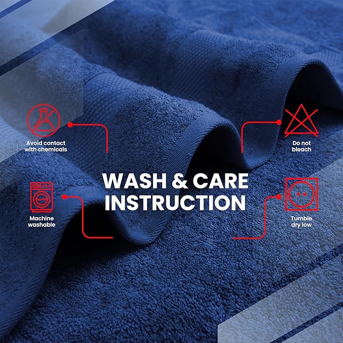 Infinitee Xclusives Luxury 100% Cotton Towel Set – 8 Piece Bathroom Towel Set (2 Bath Towels, 2 Hand Towels, 4 Washcloths) – Soft & Absorbent Towels for Bathroom (Tranquil Navy)