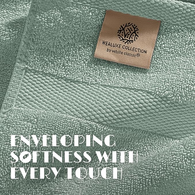 White Classic Green Hand Towels for Bathroom [6 Pack] Cotton Hand Towel Bulk for Gym, Kitchen and Spa, 16x27 Inches Soft Highly Absorbent Quick Dry Terry Salon Towels