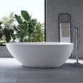 67" Stone Resin Freestanding Bathtub, Oval Solid Surface Bathroom Freestanding Tub, Thin Edge Stand Alone Tub with Integrated Slotted Overflow and Pop-up Drain, Matte White 302-170