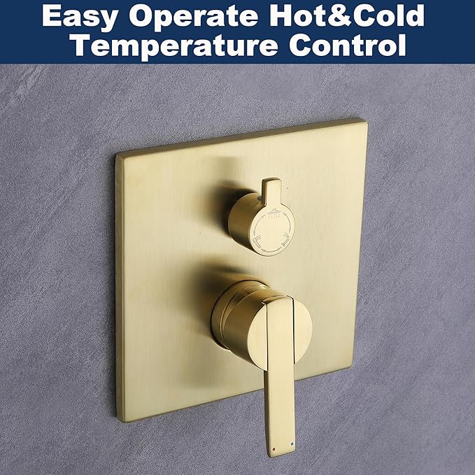 Gold Shower System with Tub Spout, All Metal Bathtub Shower Faucet Set with High Pressure 10 Inch Rain Shower Head and Handheld Shower Head Set, Brushed Gold (Valve Include)