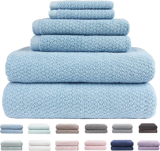 Minor Flaws - Everplush Diamond Jacquard 6 Pieces Bath Towel Set, Luxury Super Soft Oversized everplush Towels, Highly Absorbent everplush Diamond Jacquard Quick Dry Bath Towel for Bathroom Aqua