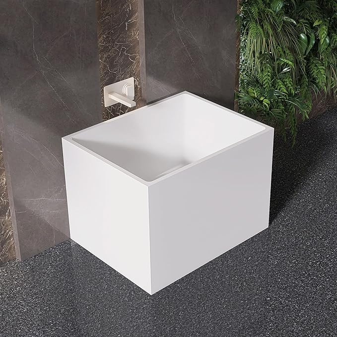 35" Acrylic Freestanding Bathtubs, Stand Alone Tub, Japanese Soaking Tub for Bathroom, Integrated Overflow and Drain, cUPC Certified, Gloss White