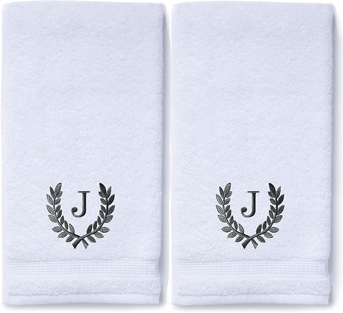 Decorative and Monogrammed Hand Towels for Bathroom Kitchen Makeup | Personalized Gift for Wedding-Bridal | Roman Font Custom Luxury Turkish Towel | Spa Collection, Oversized, 16 X 30 Inch, Set of 2