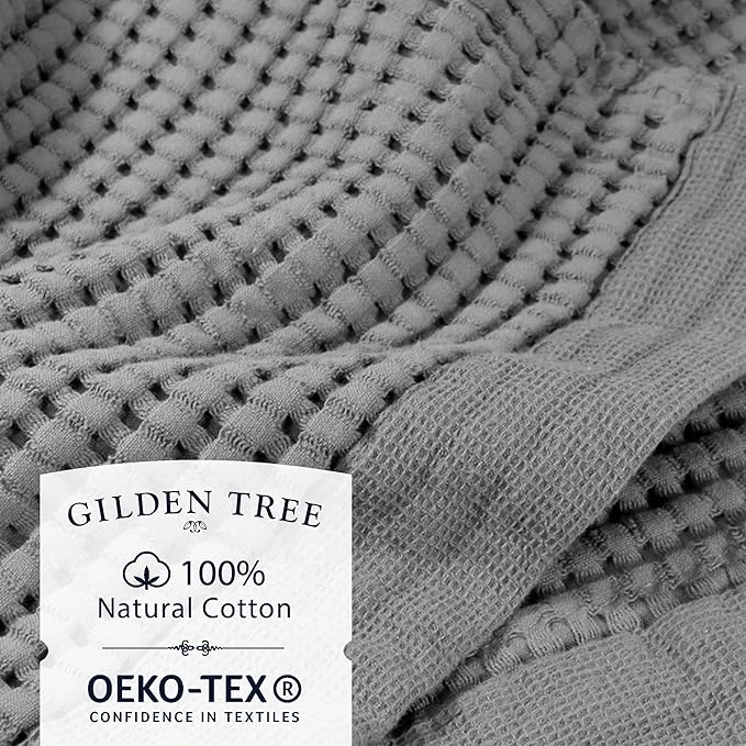 GILDEN TREE Waffle Hand Towels for Bathroom Quick Dry Large Luxury Lint Free Super Absorbent Cotton Hand Towels Set of 2, Modern Style (Slate)