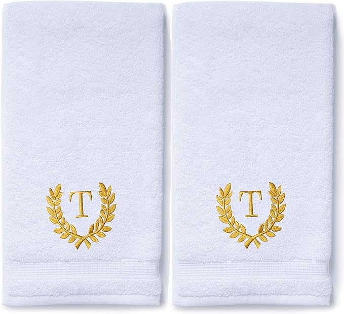 Decorative and Monogrammed Hand Towels for Bathroom Kitchen Makeup | Personalized Gift for Wedding-Bridal | Roman Font Custom Luxury Turkish Towel | Spa Collection, Oversized, 16 X 30 Inch, Set of 2