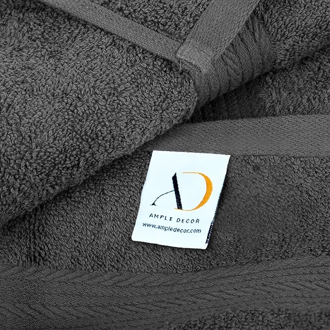Ample Decor Bath Towels Pack of 16 600 GSM 100% Cotton, Absorbent Soft Premium Quality Machine Washable, Oeko Tex Certified, for Bathroom, Hotel, Spa, Gym, Kitchen - Grey - 30 X 54 Inch