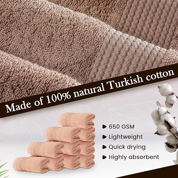HALLEY Turkish Cotton Towels (Pack of 10) Washcloths Super Soft Highly Absorbent 100% Cotton Fingertip Towels for Bathroom and Kitchen for Mother’s Day (Peach)