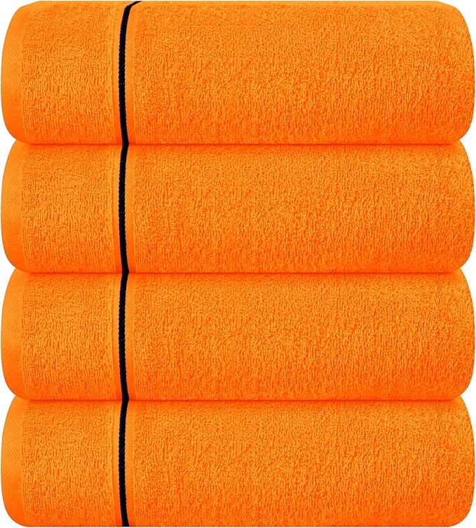 MyOwn Ultra Soft 4 Pack Oversized Bath Towel Set 27x54 inches, 100% Cotton Bath Towels, Highly Absorbant Compact Quickdry & Lightweight Towel, Ideal for Gym Travel Camp Pool - Orange
