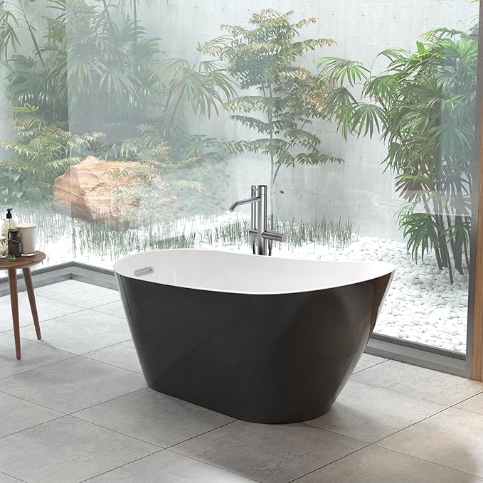 59 Inch Freestanding Acrylic Bathtub, Modern Soaking Tub with Chrome Overflow & Drain, CUPC Certified, Deep Soaking Design for Luxurious Spa Experience, Contemporary Bathroom Centerpiece