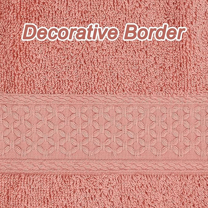 Cleanbear Ultra Soft Washcloths 6 Pack Cotton Face Cloths Wash Cloths Set - Large Bathroom WashCloth 13 x 13 Inches (Coral)