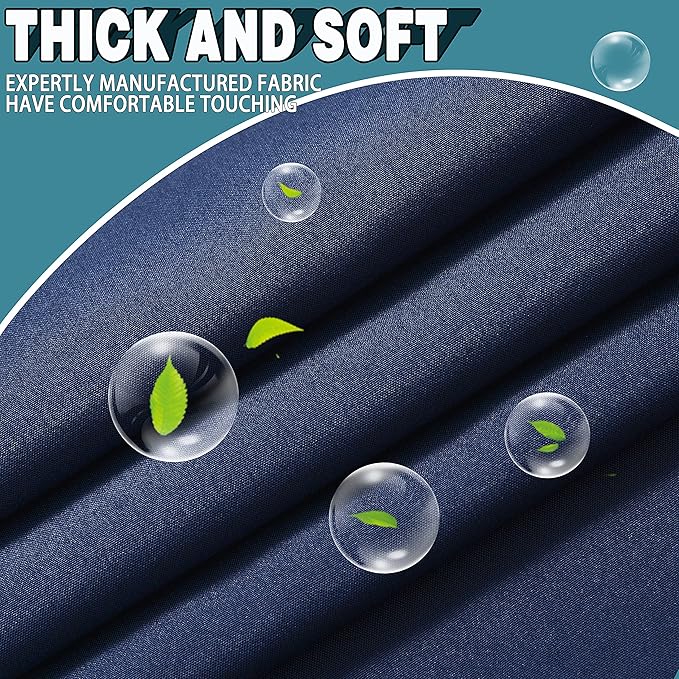Conbo Mio No Hook Shower Curtain with Snap in Liner Set, Hotel Luxury Dark Blue Fabric Shower Curtains for Bathroom with See Through Top Window, Washable, Waterproof 71W x 74H