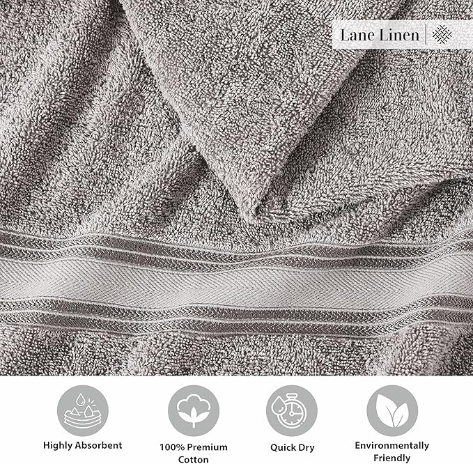 LANE LINEN 18 Pack Towels for Bathroom – 100% Mercerized Cotton, Zero Twist, 6 Bath, 6 Hand Towel & 6 Wash Cloths,Gentle on Body, Highly Absorbent, Remains Soft After Wash, Hotel & Spa Quality – Grey