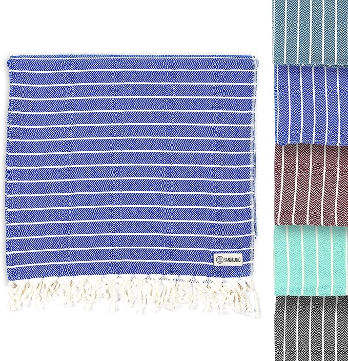 Sand Cloud Turkish Beach Towel - Sand Proof - 100% Certified Organic Turkish Towel - Quick Dry Towel for Beach, Picnic, Blanket or Bath Towel - As Seen on Shark Tank - Gocek (Royal Blue)
