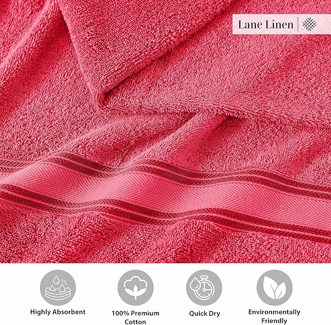 LANE LINEN 100% Cotton Bath Towel Set of 12 – 4 Bath, 4 Hand Towel & 4 Washcloths, Zero Twist, Absorbent Softness for Daily Use, Perfect for Airbnb, Spa & Hotel, Machine Washable – Honeysuckle
