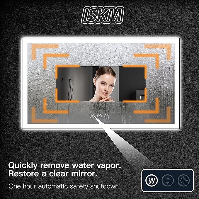 ISKM Framed LED Mirror for Bathroom 40"x38", Dimmable LED Bathroom Mirror with Lights, Anti-Fog, Front and Backlit Lighted Mirror 3-Colors, Shatterproof, Memory Function