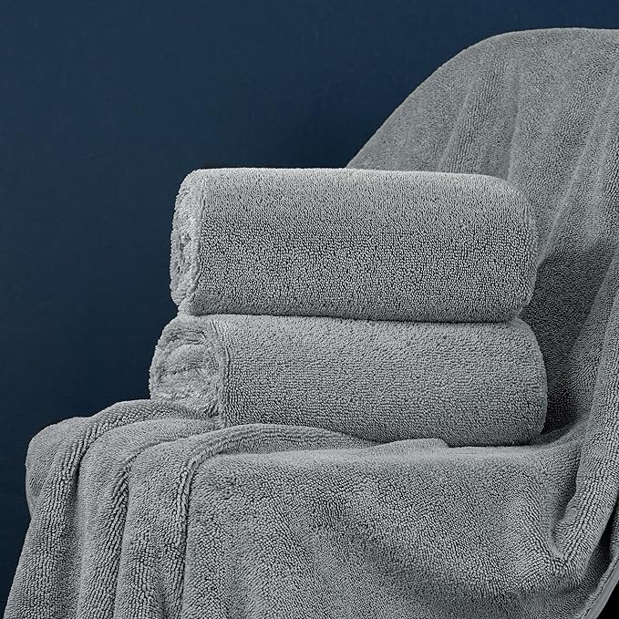 POLYTE Ring Spun Microfiber Oversize Quick Dry Lint Free Bath Towel, 60 x 30 in, Pack of 2 (Gray)