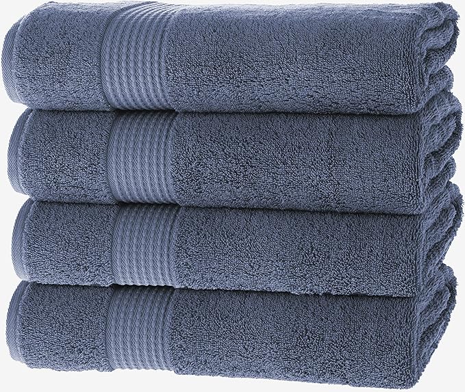 MAURA Basics Performance Bath Towels 100% Turkish Cotton with Hook Loops. Extra Large Luxury Absorbent Plush Towel Sets for Bathroom, Daily Use American Standard Size 27”x54”, Denim Blue