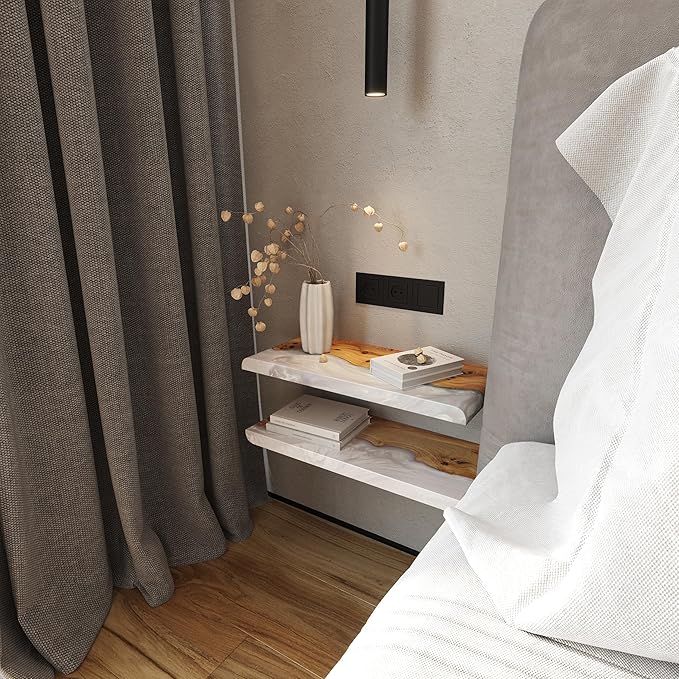 RWA Live Edge Floating Shelf – Unique Wood Floating Shelf for Wall Decor, Living Room, Bedroom, or Bathroom – Stylish Decorative Wall Shelves for Home & Office (Platinum, 24x7)