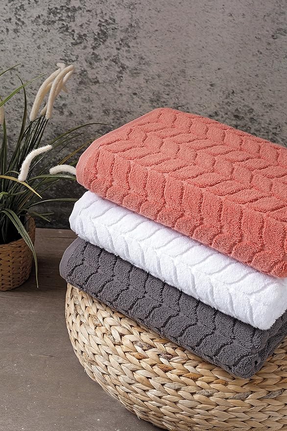 BAGNO MILANO Turkish Bath Towels, Soft Plush Jacquard Luxury Bath Towels, Quick Dry Towel Set (Grey, 6 pcs Towel Set)