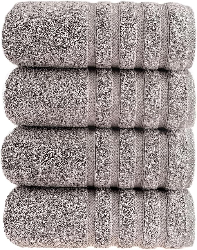 HALLEY Turkish 4 Pack Premium Bath Towels (4 Pieces) 650 GSM Highly Absorbent Super Soft 100% Cotton - 4 Bath Towels (Gray)