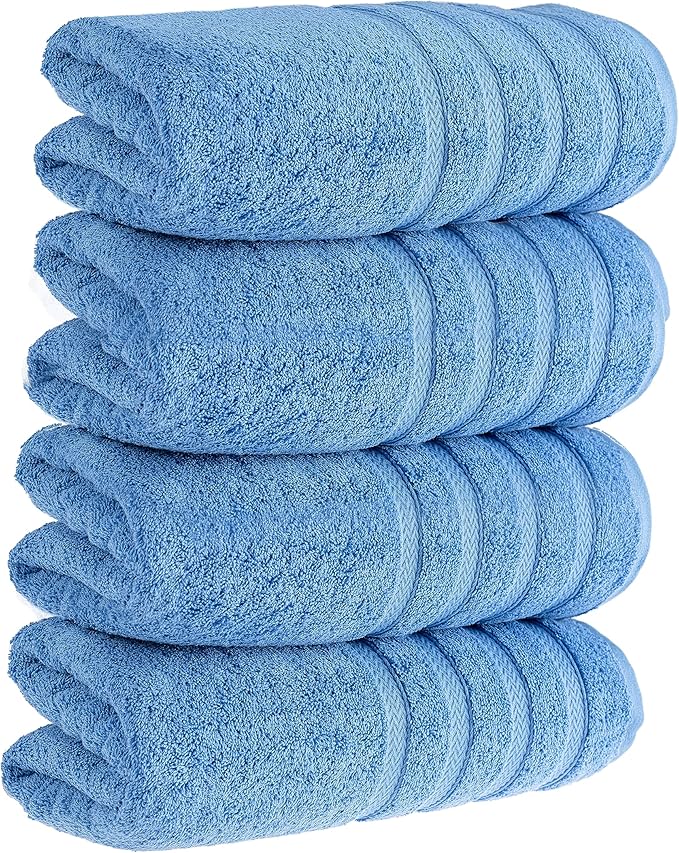 HALLEY Turkish 4 Pack Premium Bath Towels (4 Pieces) 650 GSM Highly Absorbent Super Soft 100% Cotton - 4 Bath Towels (Blue)