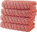 BAGNO MILANO Turkish Bath Towels, Soft Plush Jacquard Luxury Bath Towels, Quick Dry Towel Set (Coral Red, 4 Pcs Hand Towel Set)