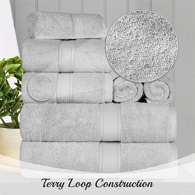 BNM Egyptian Cotton Heavyweight Towels, Ideal For Bathroom, Shower, Spa, 800 GSM Bath Towels, Highly-Absorbent, Luxury Bathroom Essentials, Ultra-Soft Plush Home Basics, Bath Towel Set of 4, Silver