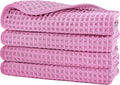 POLYTE 430 GSM Microfiber Lint Free Washcloth Face Towel, 13 x 13 in, 4 Pack (Waffle Weave)