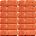 Luxury Hotel & Spa Collection, 100% Turkish Cotton 700 GSM Cloth, for Body wash, Makeup Remover & Facial Cleaning, Baby, face, Dobby Border Soft washcloths Towel Set 13" X 13", Coral, Set of 12