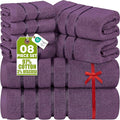 Utopia Towels 8 Piece Luxury Towel Set, 2 Bath, 2 Hand, and 4 Wash Cloths, 600 GSM Ring Spun Cotton, Highly Absorbent Viscose Stripe Towels, Ideal for Everyday use, Plum
