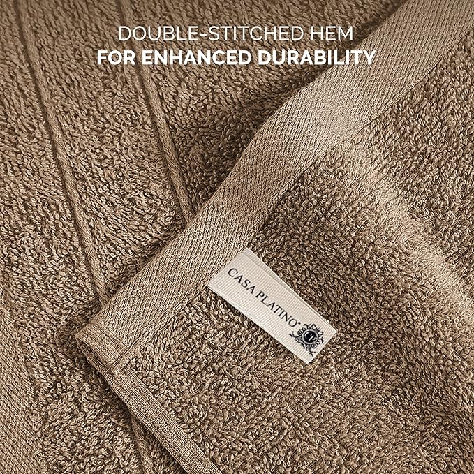 Casa Platino Washcloths 24 Pack - Spa & Salon Quality - 100% Ring Spun Mercerized Cotton Face Towels - Very Soft & Absorbent Wash Cloths for Body, Beauty, Home, Gym - Fingertip Towels - 13"x13", Taupe