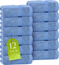 White Classic Light Blue Washcloths Set for Body and Face Towel, Cotton Wash Cloths Bulk 12 Pack, Spa Fingertip Wash Clothes 12x12 Inch, Soft Absorbent Gym Towels