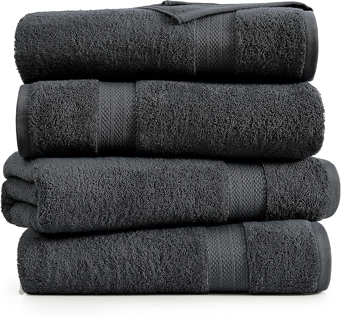 LANE LINEN 100% Luxury Cotton Bath Sheets Set of 4 (35"x66") - Ultra Soft & Fade Resistant, Quick Drying Extra Large Towel Sets - Highly Absorbent, Spa Quality Oversized Towels for Bathroom - Black