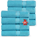 Ample Decor 100% Cotton Sky Blue 18 X 28 Inch Hand Towel for Bathroom Set of 8 - Super Soft, Highly Absorbent, Popcorn Textured