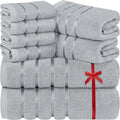 Utopia Towels 8 Piece Luxury Towel Set, 2 Bath, 2 Hand, and 4 Wash Cloths, 600 GSM Ring Spun Cotton, Highly Absorbent Viscose Stripe Towels, Ideal for Everyday use, Cool Grey
