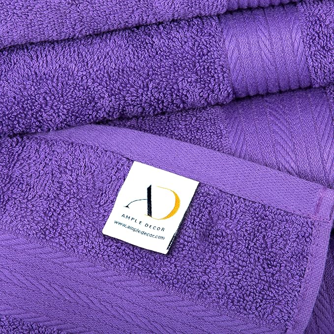 Ample Decor Bathroom Towel Set of 18-4 Hand Towel, 4 Bath Towel, 10 Wash Cloths - Oeko Tex Certified 600 GSM 100% Cotton - High Absorbency Quick Drying, Ideal for Gifting - Purple
