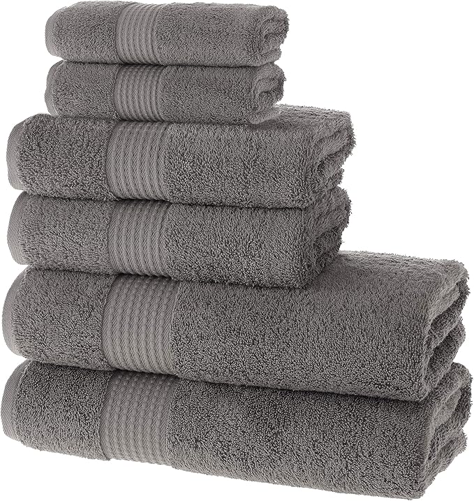 MAURA Basics Bath Towel Sets for Bathroom with Hanging Hook Loops. 2 Bath Towels, 2 Hand Towels, 2 Washcloths, Soft, Durable, Long Lasting and Absorbent Towels Set, Space Gray