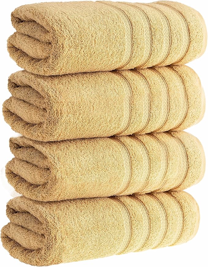HALLEY Turkish 4 Pack Premium Bath Towels (4 Pieces) 650 GSM Highly Absorbent Super Soft 100% Cotton - 4 Bath Towels (Yellow)