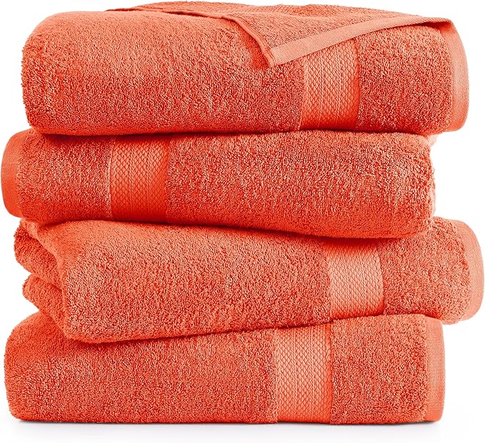 LANE LINEN 4 Pack Bath Towels (28"x54") - 100% Ring Spun Cotton Towels Set for Bathroom - Quick Dry, Ultra Soft & Absorbent Large Bath Towel Set - Can be Used for Salon, Spa & Hotel - Tiger Lily